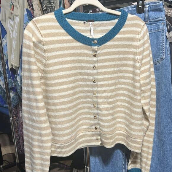 Free People Nocturnal Stripe Cashmere Blend Cardigan in Waves Combo NWOT - Picture 5 of 6